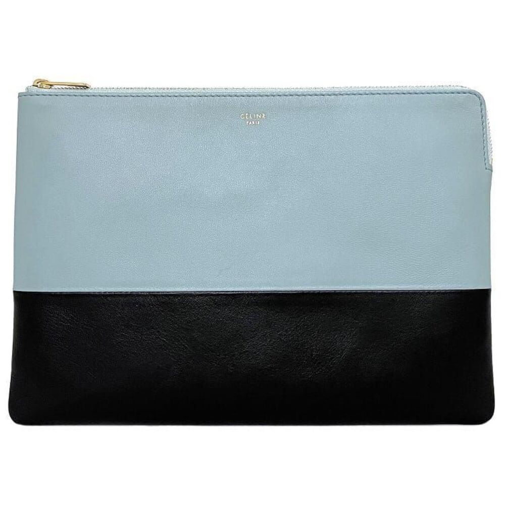 Celine Clutch Bag Blue Black Leather Zip Bicolor Pouch Clutch Handbag Accessory